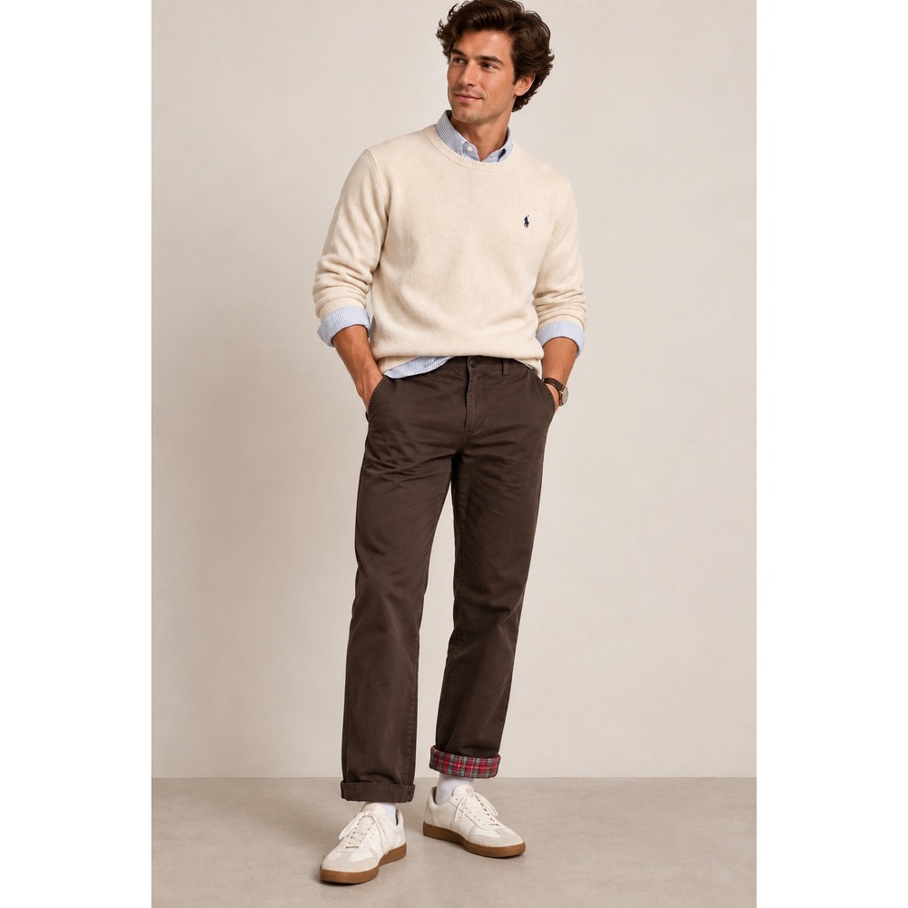 J.Crew Mens Flannel Lined Chino Pants Brown Plaid 34x32 Style 61802